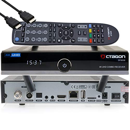 OCTAGON SF8008 4K UHD HDR HYBRID Sat- Kabel- Terrestrisch- PVR Receiver 1xDVB-S2X + 1x DVB-C/ T2 - E2 Linux TV Box, PVR Receiver über USB - inklusive EasyMouse HDMI-Kabel und Dual WLAN von Octagon