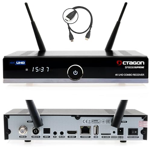 Octagon SF8008 UHD 4K Supreme Combo + 1TB Festplatte INTERN, Sat- Kabel- & DVB-T2 Receiver, E2 Linux & Define OS, mit Aufnahmefunktion, M.2 M Key, Gigabit LAN, Kartenleser, Sat to IP, WiFi Octagon SF8008 UHD 4K Supreme Combo + 1TB Festplatte INTERN, Sat- Kabel- & DVB-T2 Receiver, E2 Linux & Define OS, mit Aufnahmefunktion, M.2 M Key, Gigabit LAN, Kartenleser, Sat to IP, WiFi von Octagon