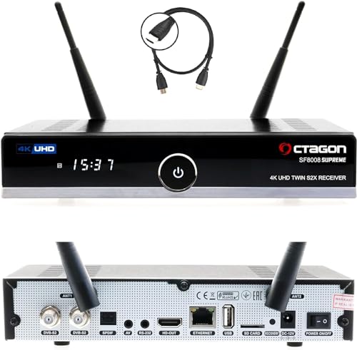 Octagon SF8008 UHD 4K Supreme Twin Sat Receiver + 2TB Festplatte INTERN, 2X DVB-S2X Tuner, E2 Linux & Define OS, mit Aufnahmefunktion, M.2 M Key, Gigabit LAN, Kartenleser, Sat to IP, WiFi WLAN Octagon SF8008 UHD 4K Supreme Twin Sat Receiver + 2TB Festplatte INTERN, 2X DVB-S2X Tuner, E2 Linux & Define OS, mit Aufnahmefunktion, M.2 M Key, Gigabit LAN, Kartenleser, Sat to IP, WiFi WLAN von Octagon