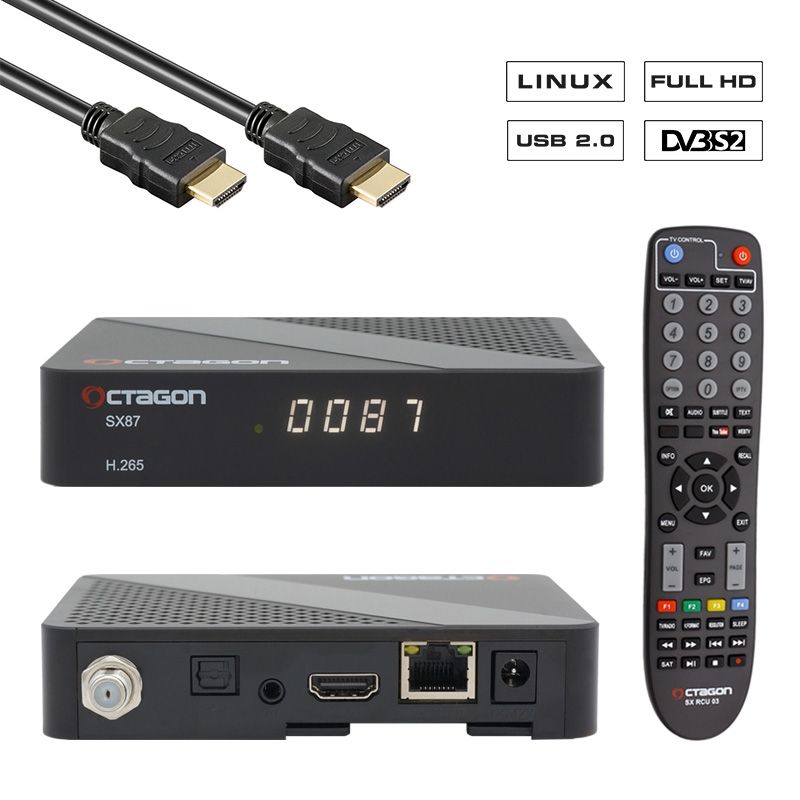 OCTAGON SX87 Full HD IP H.265 Linux HDMI USB LAN DVB-S2 Sat IP Receiver Schwarz von Octagon