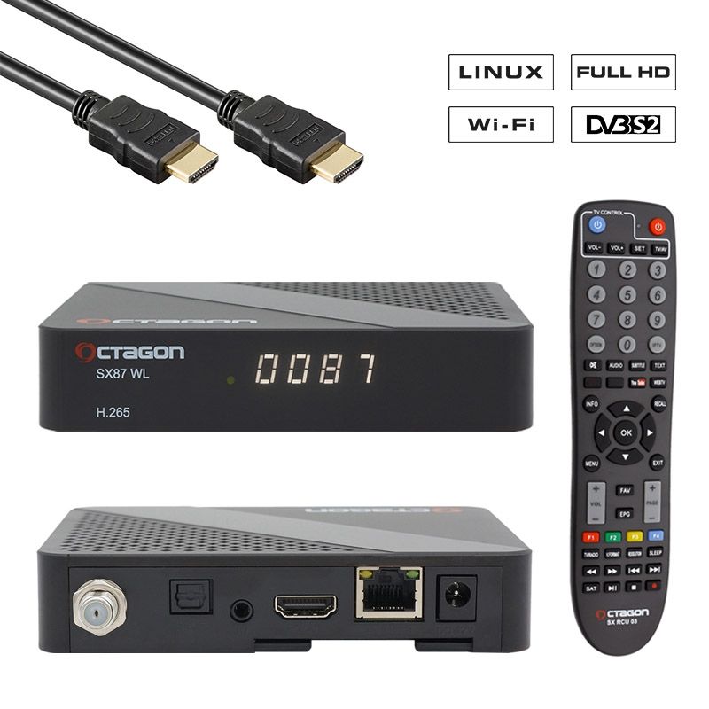 OCTAGON SX87 WL Full HD IP H.265 Linux WiFi LAN HDMI DVB-S2 Sat IP Receiver Schwarz von Octagon