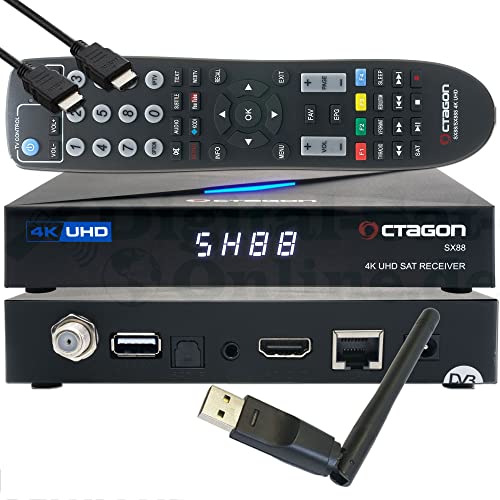 OCTAGON SX88 4K UHD S2+IP H.265 HEVC Smart Set-Top Box - Sat & Sat to IP TV Receiver, Kartenleser, Media Server, YouTube, Web-Radio, iOS & Android App, gratis EasyMouse HDMI-Kabel + 150 Mbit/s WLAN von Octagon