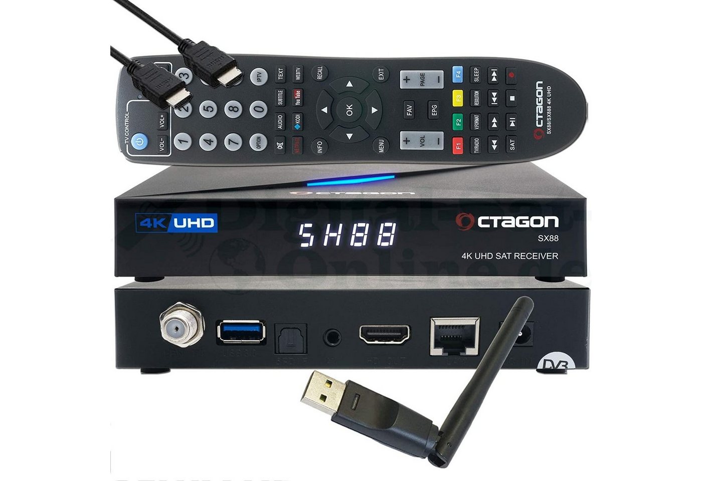 OCTAGON SX88 4K UHD S2+IP Multistream SAT Receiver + 150 Mbits Wifi Stick SAT-Receiver von Octagon