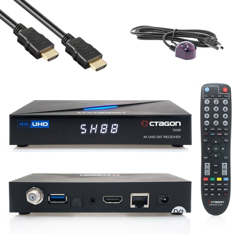 OCTAGON SX88 4K UHD S2+IP Multistream SAT Receiver + 150 Mbits Wifi Stick von Octagon