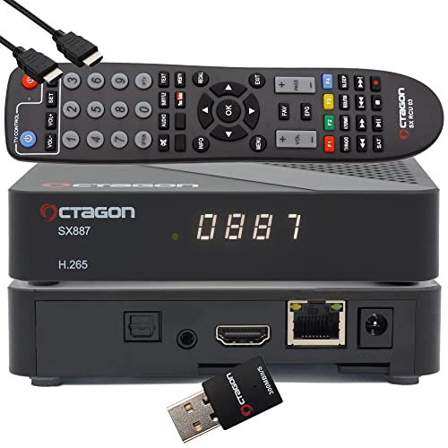 OCTAGON SX887 HD H.265 IP HEVC Smart Set-Top TV Box - Player, FTA Mediathek, DLNA, YouTube, Web-Radio, iOS & Android App, USB für Externe Festplatte, gratis EasyMouse HDMI-Kabel, 300Mbit WLAN Stick von Octagon
