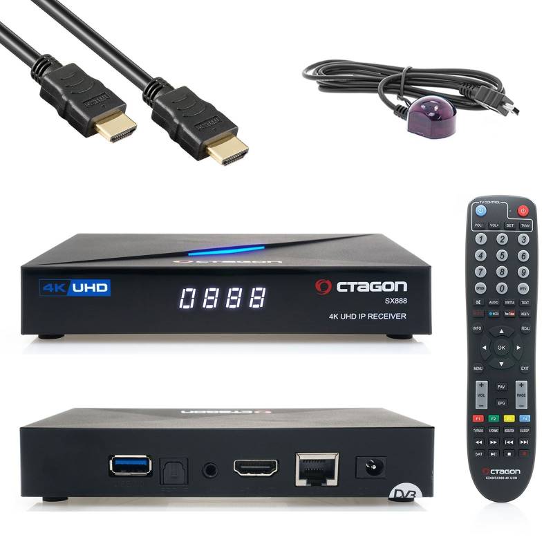 OCTAGON SX888 4K V2 WL ULTRA HD IP HDMI USB H.265 Stalker Multistream IPTV Receiver Schwarz von Octagon