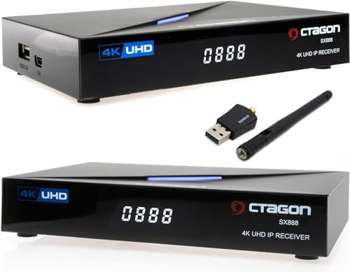 OCTAGON SX888 V2 4K UHD E2 Linux Smart TV Receiver + 600Mbit WLAN Stick - Multiboot SW: Define OS + E2 Linux, WiFi, Kartenleser, Sat to IP, YouTube, Mediathek, Web-Radio, HD, HDMI, Multiroom von Octagon