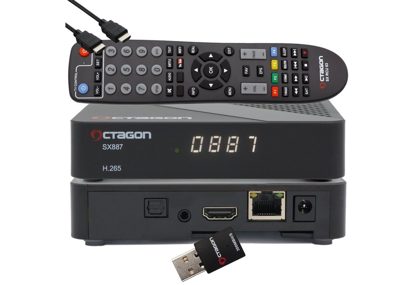 OCTAGON Streaming-Box SX887 HD H.265 IP HEVC Smart IPTV Box + 300 Mbits WiFi Stick von Octagon