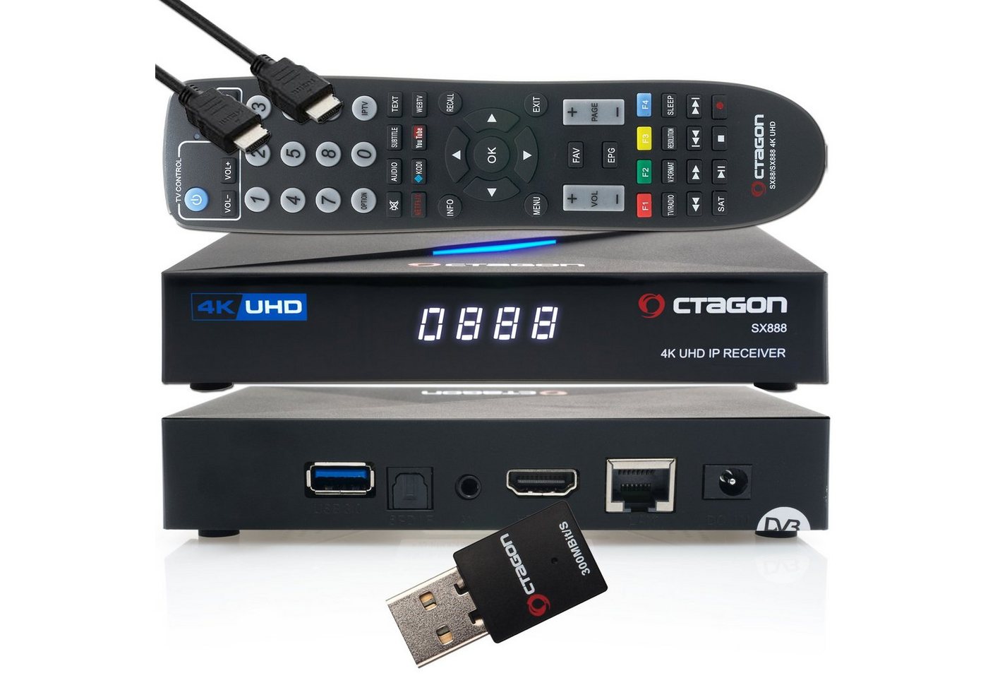 OCTAGON Streaming-Box SX888 4K UHD IP H.265 HEVC IPTV Set-Top Box + 300 Mbits Wifi Stick von Octagon