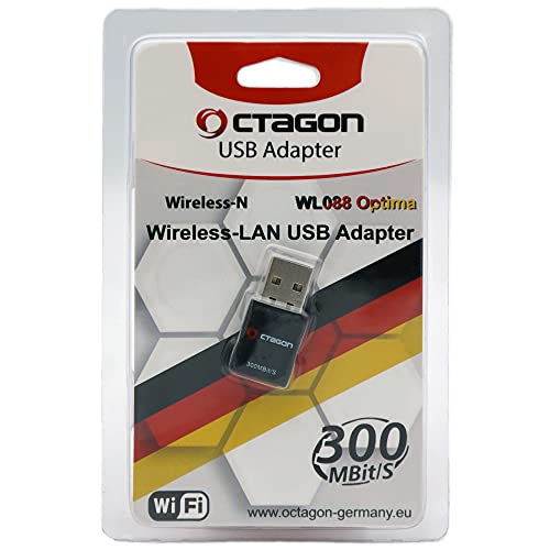 OCTAGON WL088 Optima USB WLAN Adapter 300 Mbit/s - 2.4GHz Wireless Band Mini WiFi Stick, WiFi 4 Standard (802.11 b/g/n), Plug&Play Dongle für Sat-Receiver, IP TV Box, Desktop PC/ Computer, Notebook von Octagon