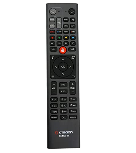 Octagon Original Fernbedienung SX RCU 05 für SX988, Infrarot Fernbedienung, Remote Control, lernbar für Ihr Fernseher, passend auch für: SX88, SX89, SX888, SX889, SF8008 Single, Twin, Combo Modelle von Octagon