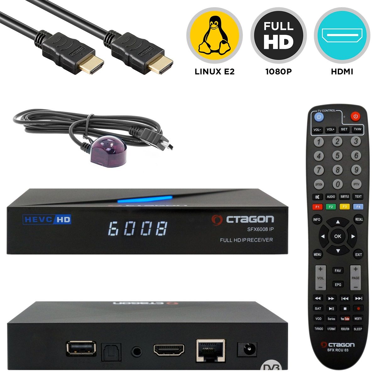 Octagon SFX6008 IP Full HD IP-Receiver (Linux E2 & Define OS, 1080p, HDMI, USB, LAN, Schwarz) von Octagon