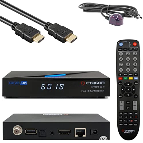 Octagon SFX6018 S2+IP Full HD Sat IP-Receiver (Linux E2 & Define OS, DVB-S2, 1080p, H.265 HEVC, HDMI 1.4b, USB 2.0, LAN, Kartenleser, Aufnahmefunktion, YouTube, NONIC HDMI-Kabel, Schwarz) von Octagon