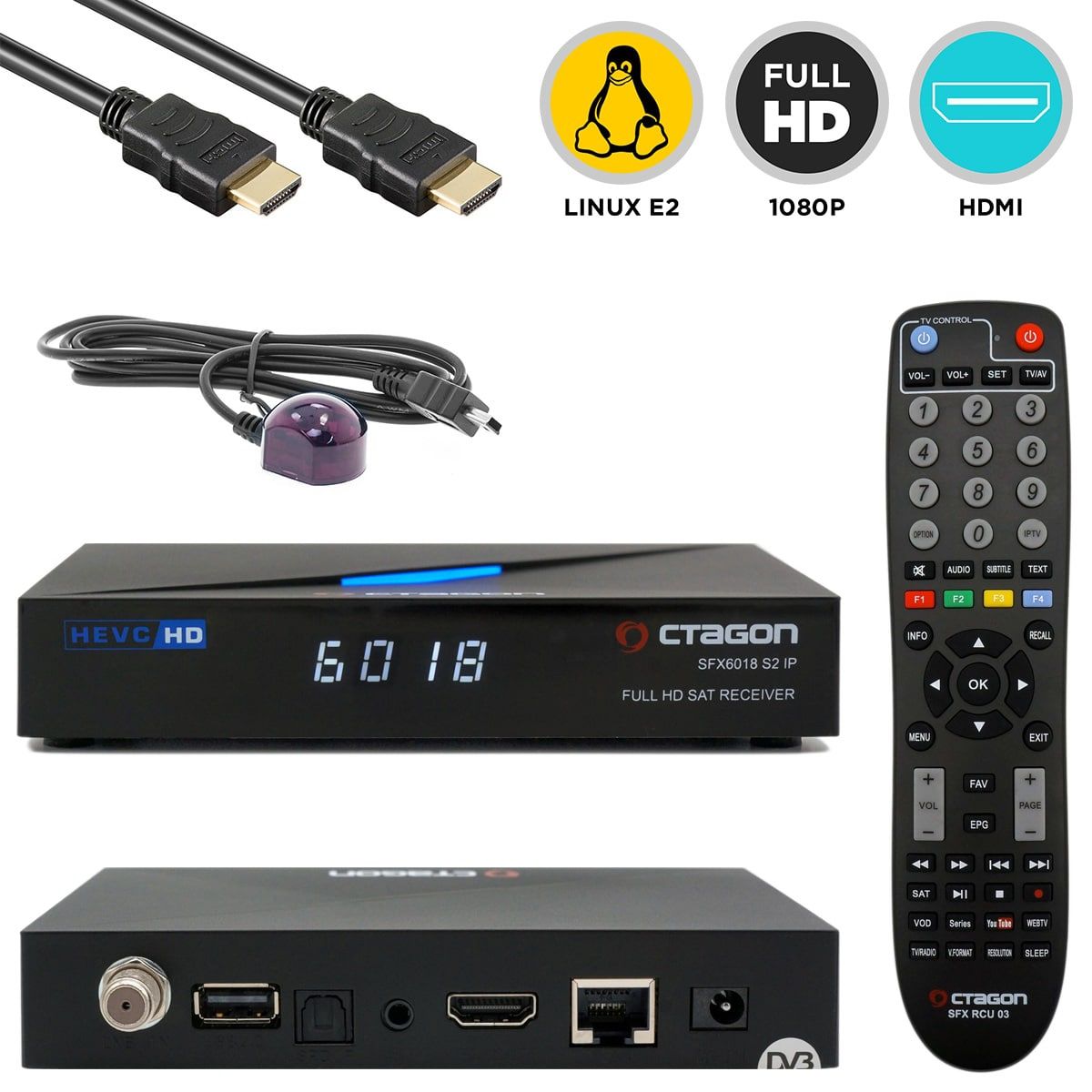 Octagon SFX6018 S2+IP Full HD Sat IP-Receiver (Linux E2 & Define OS, DVB-S2, 1080p, HDMI, USB, LAN) von Octagon