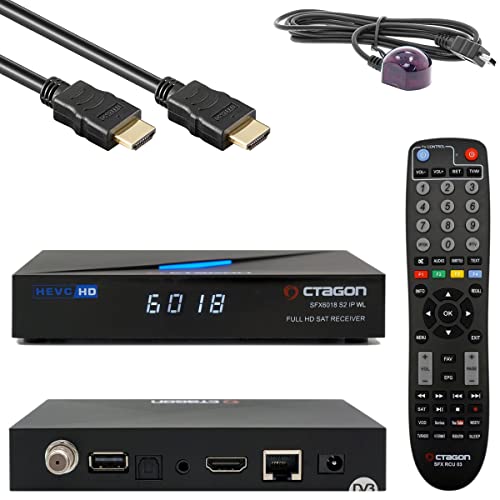Octagon SFX6018 S2+IP WL Full HD Sat IP-Receiver (Linux E2 & Define OS, DVB-S2, 1080p, H.265, HDMI 1.4b, USB 2.0, LAN, WLAN, Kartenleser, Aufnahmefunktion, YouTube, NONIC HDMI-Kabel, Schwarz) von Octagon