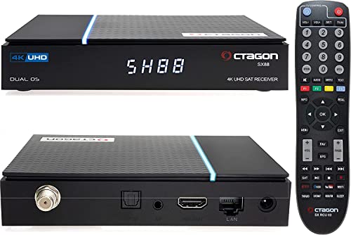 Octagon SX88 V2 (Version 2) 4K Sat Receiver + HM-SAT HDMI Kabel, Smart TV Streaming Box, 2 Betriebssysteme: Define OS & E2 Linux, YouTube, Mediathek, Web-Radio, schwarz, SX88 4K V2 Sat Receiver von Octagon