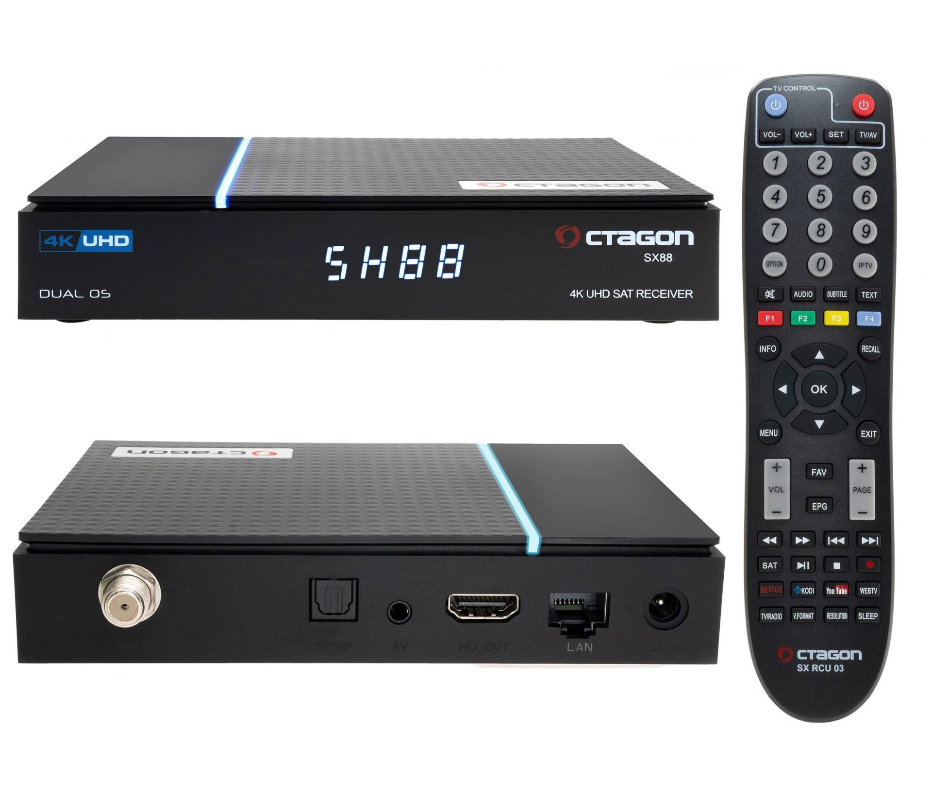 Octagon SX88 V2 4K UHD Sat IP-Receiver Linux E2 + Define OS, DVB-S2, Kartenleser, HDMI, Schwarz von Octagon