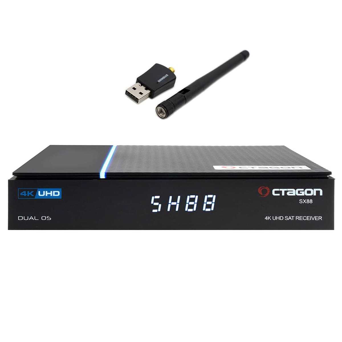 Octagon SX88 V2 4K UHD Sat IP-Receiver mit 600Mbit/s WLAN Stick (Linux E2 + Define OS DVB-S2) von Octagon