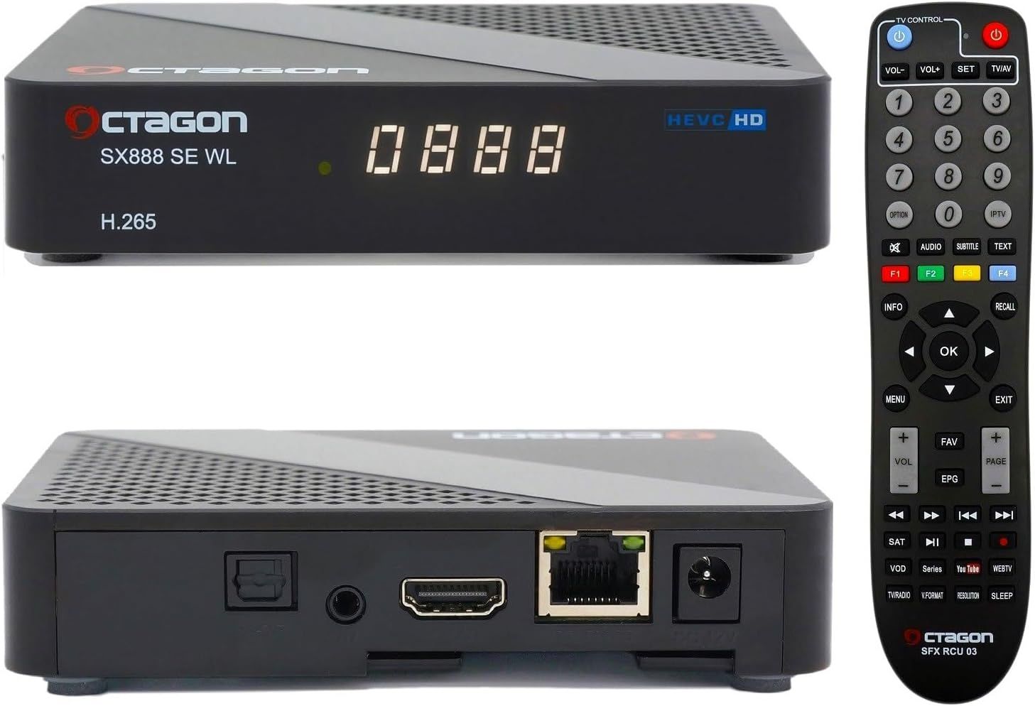 Octagon SX888 SE V2 WL Full HD H.265 IP-Receiver, 2.4GHz WiFi, USB, HDMI, Schwarz von Octagon