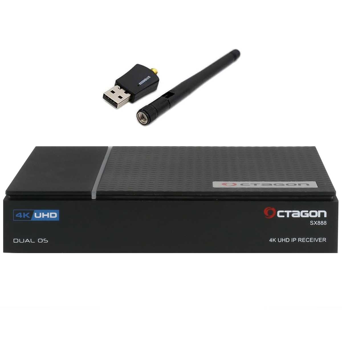 Octagon SX888 V2 4K UHD Dual OS IP-Receiver mit 600Mbit/s WLAN Stick (Linux E2 & Define OS USB 2.0) von Octagon