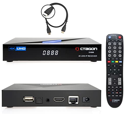 Octagon SX888 V2 4K Smart TV Box + HM-SAT HDMI Kabel, 2 Betriebssystemen: Define OS + E2 Linux, mit PVR Aufnahmefunktion, Sat to IP Receiver, Mediathek, YouTube, WebRadio, Multiboot, Multistream von Octagon