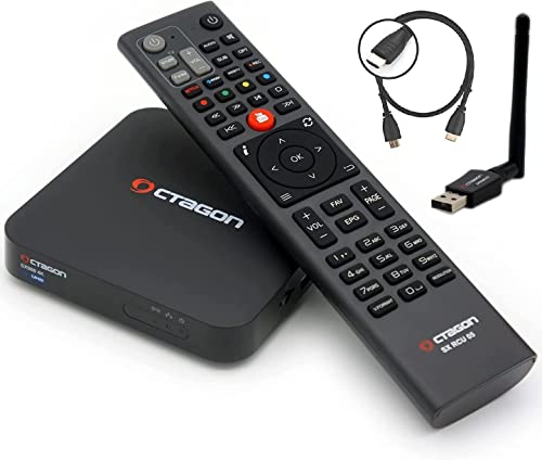 Octagon SX988+600Mbit WiFi Stick+HM-SAT HDMI Kabel, 4K UHD Smart TV Streaming Box mit 2 Betriebssystemen: Define OS+E2 Linux, Sat IP TV Receiver, Mediathek, YouTube, Internet Radio,Multiboot, schwarz von Octagon