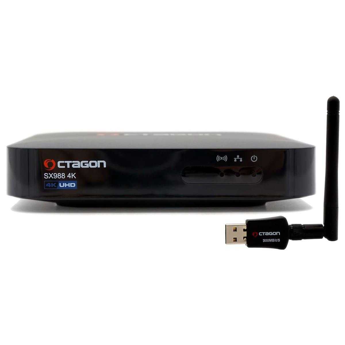 Octagon SX988 4K UHD Linux E2 IP-Receiver mit 300 MBit/s WLAN Adapter (LAN HDMI USB schwarz) von Octagon