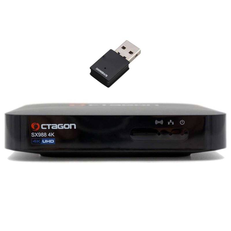 Octagon SX988 4K UHD Linux E2 IP-Receiver mit 300 MBit/s WLAN Stick (H.265 LAN HDMI USB schwarz) von Octagon