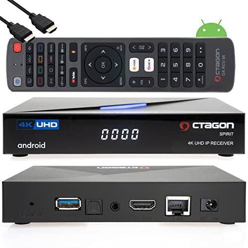 Octagon Spirit 4K UHD HDR10+ Smart Android TV OTT IP Media-Streaming-Box, 5G WLAN, Bluetooth 5.1, BT Fernbedienung, Sprachsteuerung, Widevine Level L1, MeTV Player + EasyMouse HDMI Kabel, Schwarz von Octagon