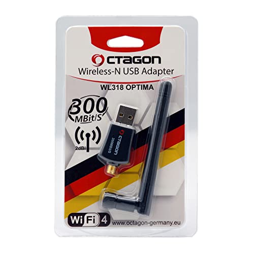 Octagon WL318 Optima WLAN 300 Mbit/s +2dBi Antenne USB 2.0 Adapter mit 2.4 GHz Band, VU+, Gigablue, Protek und weitere Sat-Receiver mit Linux E2 OS und Computer, schwarz von Octagon