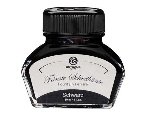 30 ml Füllhaltertinte Schwarz im Tintenglas, Schreibtinte für Füllhalter, Füllertinte im Tintenfass, Kalligraphie-Tinte von Octopus Fluids