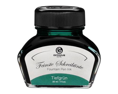 Füllhaltertinte im Tintenglas, Schreibtinte für Füllhalter, Füllertinte Tiefgrün 30ml im Tintenfass, Kalligraphie Tinte von Octopus Fluids