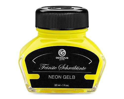 OCTOPUS Textmarkertinte für Füller, fluoreszierende Neontinte für Füllhalter zum Schreiben und Markieren, Leuchttinte, Neon Gelb, 30 ml von Octopus Fluids