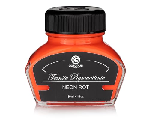 OCTOPUS Textmarkertinte für Füller, fluoreszierende Neontinte für Füllhalter zum Schreiben und Markieren, Leuchttinte, Neon Rot, 30 ml von Octopus Fluids