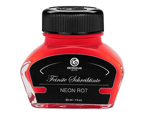 OCTOPUS Textmarkertinte für Füller, fluoreszierende Neontinte für Füllhalter zum Schreiben und Markieren, Leuchttinte, Neon Rot, 30 ml von Octopus Fluids