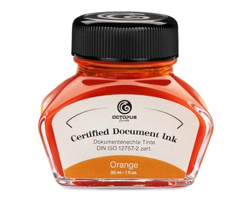 Octopus Fluids Document Ink orange, dokumentenechte Tinte, zertifiziert nach DIN ISO 12757-2, orange, 30 ml von Octopus Fluids