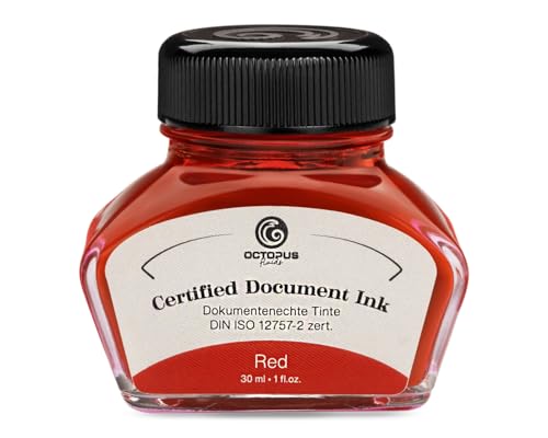 Octopus Fluids Document Ink red, dokumentenechte Tinte, zertifiziert nach DIN ISO 12757-2, rot, 30 ml von Octopus Fluids