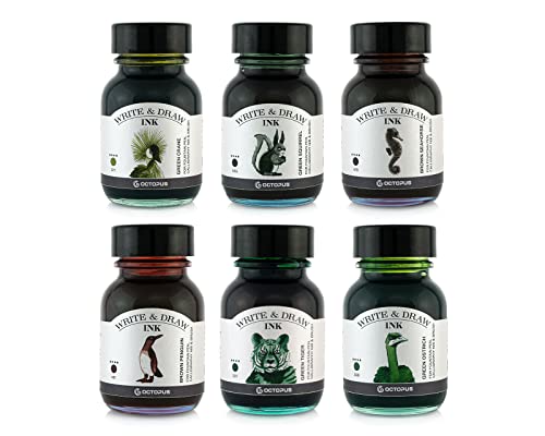 Octopus Write and Draw Ink Set FOREST, wasserfeste Tinte zum Schreiben und Zeichnen, Kalligraphietinte, Zeichentusche für Füllhalter, 6x50 ml von Octopus Fluids