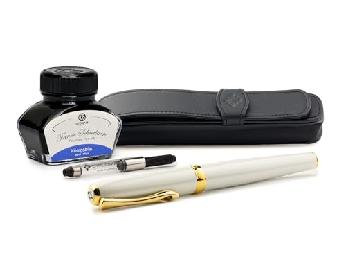 Diplomat Excellence A2 Perlmutt Gold, Füllfederhalter im Set mit Stiftetui aus Leder, Schreibtinte und Konverter, Füller mit Edelstahlfeder Stärke M, Füllhalter-Set von Octopus