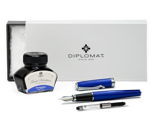 Diplomat Excellence A2 Skyline Blau, Füllfederhalter mit Schreibtinte und Konverter, Füller mit Edelstahlfeder Stärke M, Füllhalter-Set von Octopus