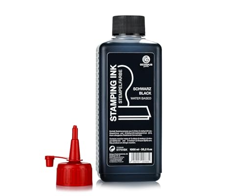 Octopus Fluids Stempelfarbe, Nachfüllfarbe zum Nachtränken von Stempelkissen und Stempelautomaten, 1000ml Stempelfarbe, schwarz ohne Öl von Octopus