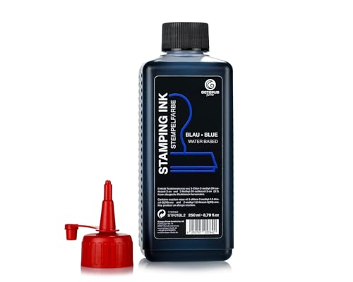 Octopus Fluids Stempelfarbe, Nachfüllfarbe zum Nachtränken von Stempelkissen und Stempelautomaten, 250ml Stempelfarbe, blau ohne Öl von Octopus