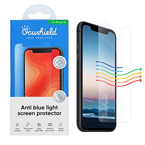 Ocushield Anti Blaulicht Schutzfolie kompatibel mit iPhone 12 | 12 Pro (6.1”) - Augenschutz mit Blaulichtfilter - Anerkanntes Medizinprodukt - Panzerglas Folie mit Blendschutz von Ocushield