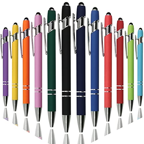 Oddmoal 12 Stück Capactive Touch Screen Kugelschreiber mit Stylus Soft Touch 2 in 1 Stylus Kugelschreiber für Werbegeschenke, einziehbare Metallstifte ... (12 Farben – 12 Stifte) von Oddmoal