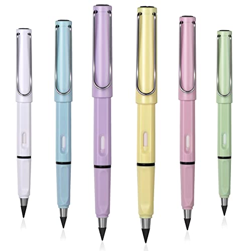 Oderra 6 PCS Ewiger Bleistift, Bleistifte mit Radiergummi, Tragbarer Tintenloser Bleistift Austauschbare Nachfüllungen Graphitsti, Klares und flüssiges Schreiben von Oderra