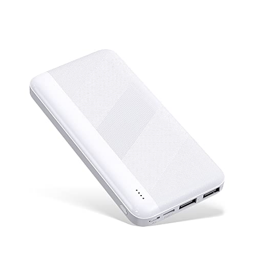 Odetrik Mini Power Bank 10000mAh Dual 2.4A Ausgänge Tragbares Telefonladegerät Ultrakompakter externer Akku mit USB-C-Eingang Kompatibel für iPhone Samsung Huawei Nintendo Switch (weiß) von Odetrik