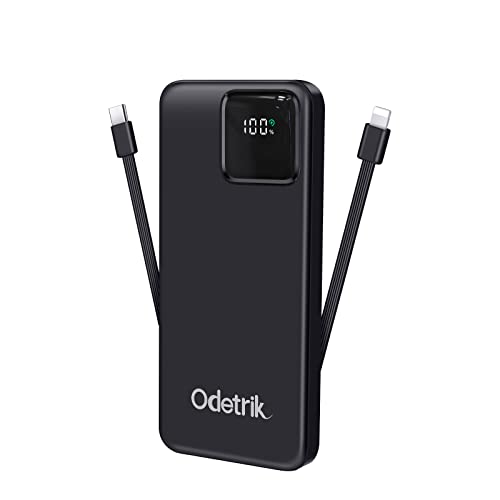 Odetrik Powerbank 10000mah 22.5W PD3.0 QC4.0 Tragbares Ladegerät, schnelles Aufladen Eingebaute Kabel Externes Akkupack Kompatibel mit Smartphone Tablette von Odetrik