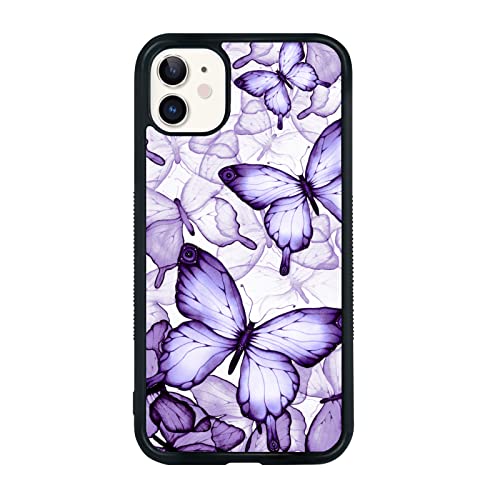 Odhtst Violette Schmetterlings-Handyhülle, kompatibel mit iPhone 11, 15,5 cm (6,1 Zoll), stoßfeste TPU-Schutzhülle, niedliche Schmetterlinge für iPhone 11, für Damen, Mädchen, Teenager, Schwarz von Odhtst