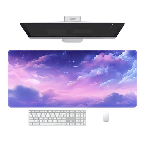 Odot Bunte Wolken Mauspad Gaming, Mousepad mit rutschfeste Gummibasis, Vernähte Kanten Schreibtischunterlage Groß Schreibtisch Unterlage für Spiele, Büro (Blau Rosa A,400x900x2mm) von Odot