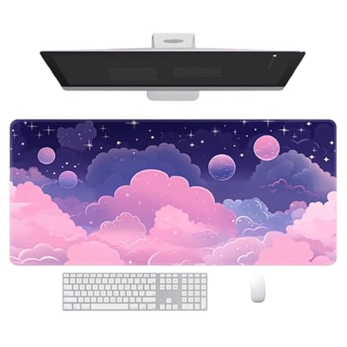 Odot Bunte Wolken Mauspad Gaming, Mousepad mit rutschfeste Gummibasis, Vernähte Kanten Schreibtischunterlage Groß Schreibtisch Unterlage für Spiele, Büro (Rosa B,300x800x4mm) von Odot